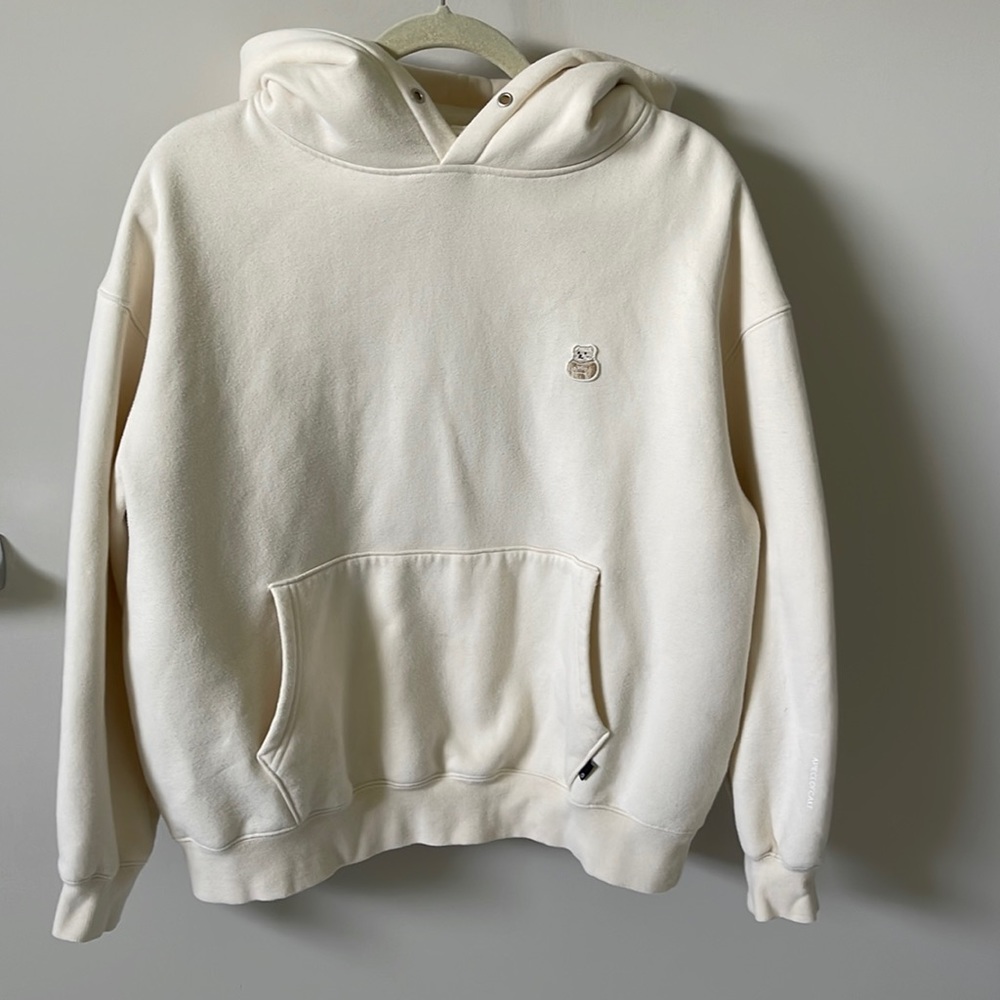 A Piece of Cake bear patch Korean hoodie, size small, cream colored